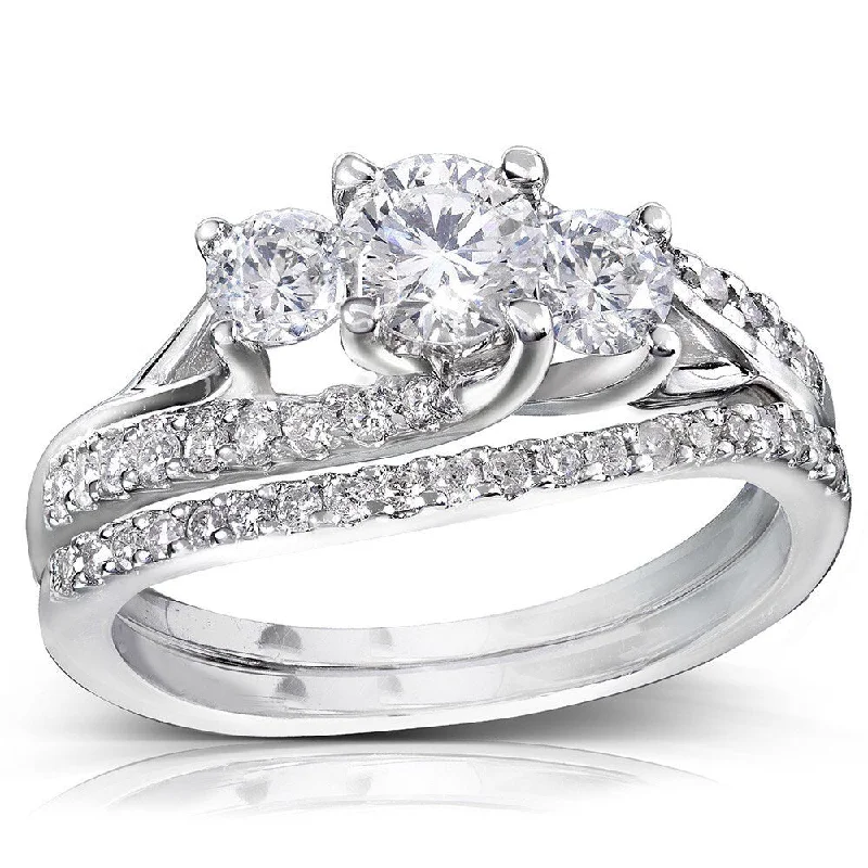 Marquise Cut Engagement Rings with a Channel - Set Diamond BandAnnello 14k Gold 1 1/10ct TDW Diamond Bridal Rings Set