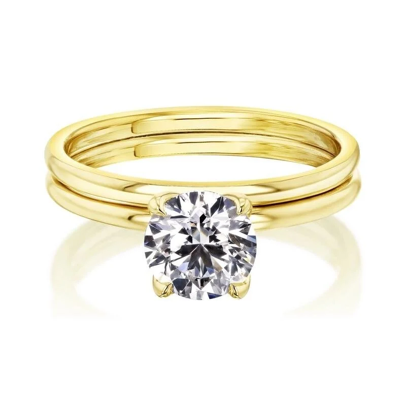 Pear - Shaped Engagement Rings in Yellow Gold with a Diamond - Encrusted BandAnnello by Kobelli 14k Gold 1ct Round Certified Lab Grown Diamond Floating Tulip Solitaire Bridal Set (IJ/SI)