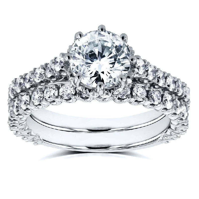 Marquise Cut Engagement Rings with a Channel - Set Diamond BandAnnello by Kobelli 14k White Gold 2 1/10ct TDW Round Brilliant Diamond 8-Prong Center Standing Halo Bridal Set (H-I, I1-I2)