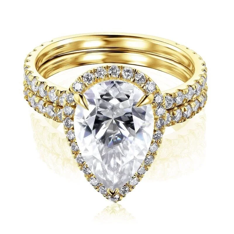 Oval Cut Engagement Rings in Palladium with a Hidden Halo for a Surprise SparkleAnnello by Kobelli The Signature Paige 14k Gold 4 1/2ct TGW Pear Moissanite and Diamond Bridal Set (FG/VS, DEF/VS)