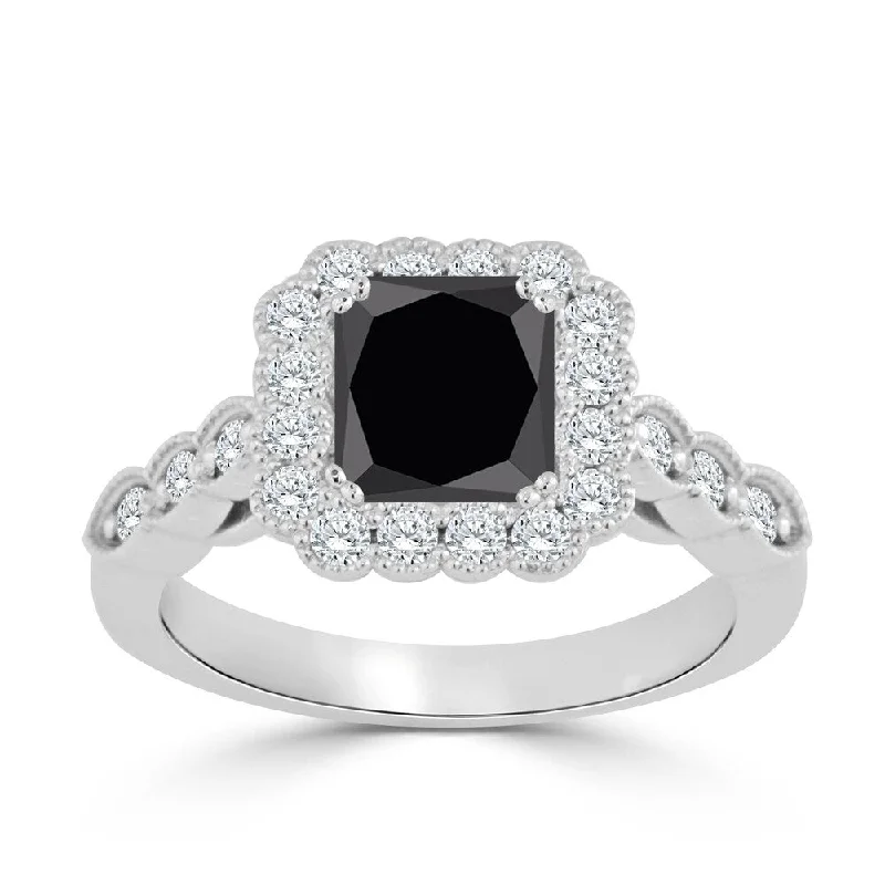 Art Deco Engagement Rings with Geometric Patterns and Baguette - Cut Diamond AccentsAuriya 14k Gold 1 1/2ctw Vintage Halo Princess-cut Black Diamond Engagement Ring (H-I, I1-I2)