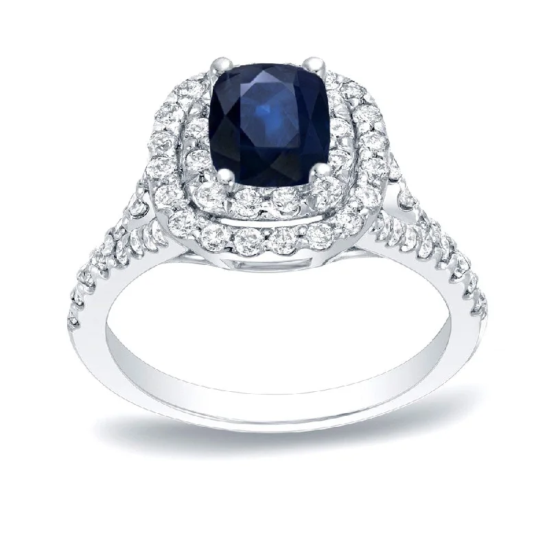 Cushion - Cut Halo Engagement Rings with a Platinum Band and Micro - Pave DetailsAuriya 14k Gold 1/2ct Cushion-cut Sapphire and Diamond Halo Engagement Ring 3/4ctw