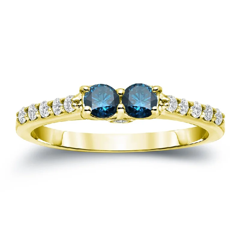 Cluster Engagement Rings with Multiple Small Diamonds Arranged in a Stunning DesignAuriya 14k Gold 1/2ct TDW Round 2-Stone Blue Diamond Engagement Ring