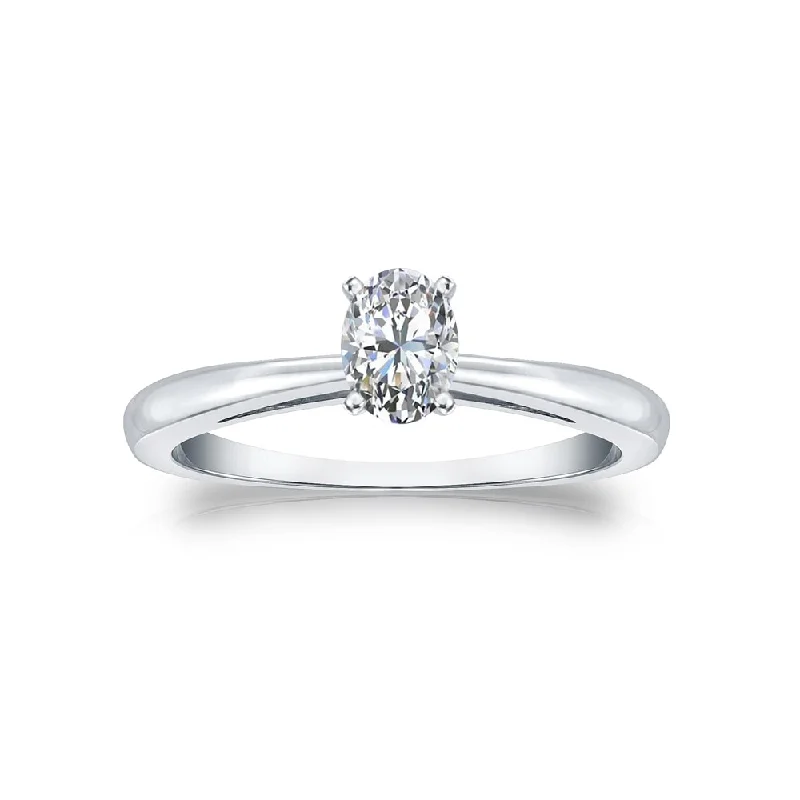 Oval Cut Engagement Rings in Palladium with a Hidden Halo for a Surprise SparkleAuriya 14k Gold 1/3ctw Oval-cut Solitaire Diamond Engagement Ring (H-I, I1-I2)