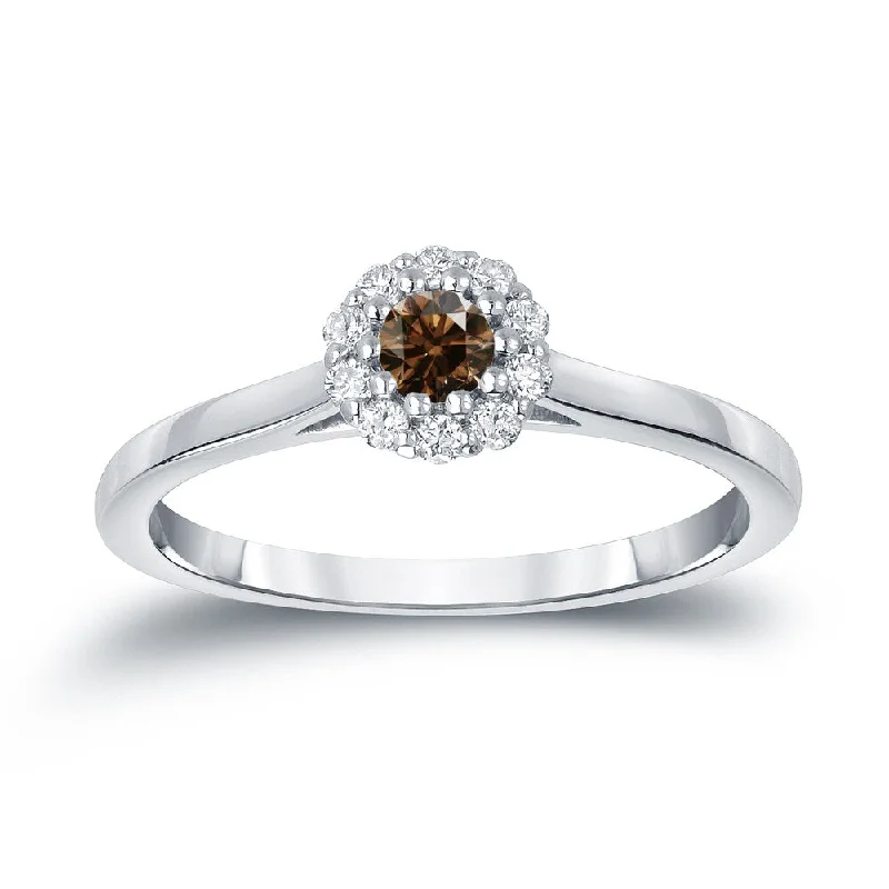 Halo Engagement Rings with a Cushion - Cut Center Diamond and Rose Gold BandAuriya 14k Gold 1/4ctw Halo Brown Diamond Engagement Ring (H, I1-I2)