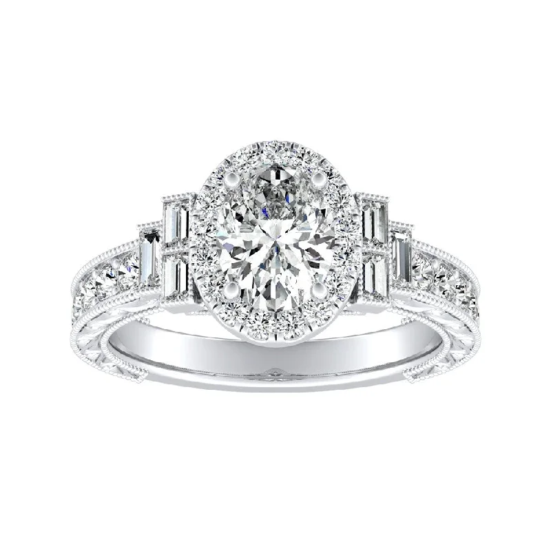 Cushion - Cut Halo Engagement Rings with a Platinum Band and Micro - Pave DetailsAuriya 14k Gold 1 9/10ctw Vintage Art Deco Oval-cut Halo Diamond Ring