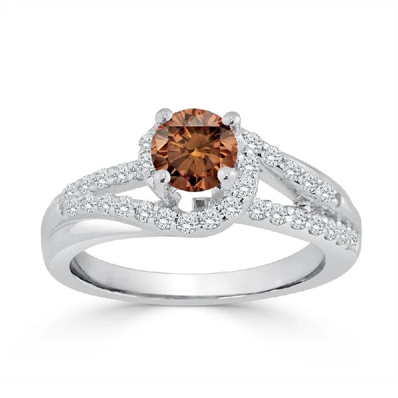 Three - Stone Engagement Rings Symbolizing Love's Past, Present, and Future with Asscher - Cut DiamondsAuriya 14k Gold 1ct TDW Brown Diamond Swirl Halo Engagement Ring