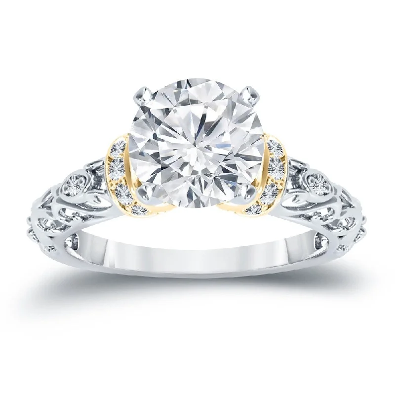 Marquise Cut Engagement Rings with a Channel - Set Diamond BandAuriya 14k Two-Tone Gold 3/4ctw Vintage Solitaire Diamond Engagement Ring