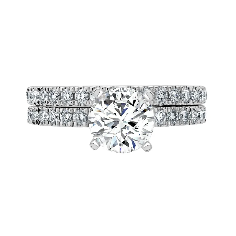 Art Deco Engagement Rings with Geometric Patterns and Baguette - Cut Diamond AccentsAuriya 14k-White Gold Lab Grown Round Diamond Bridal-Ring-Set 1.45 ct. tw. (G-H VS)