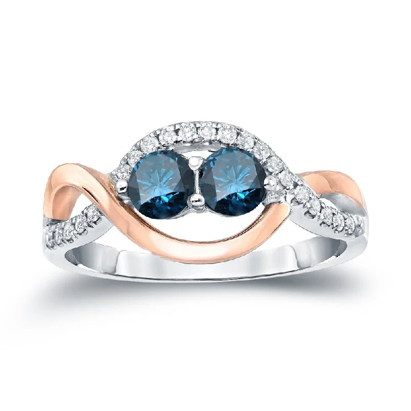 Cathedral - Style Engagement Rings with a Raised Center Stone and Intricate MetalworkAuriya 3/4ctw Round 2 Stone Blue Diamond Engagement Ring 14k Two-Tone Gold