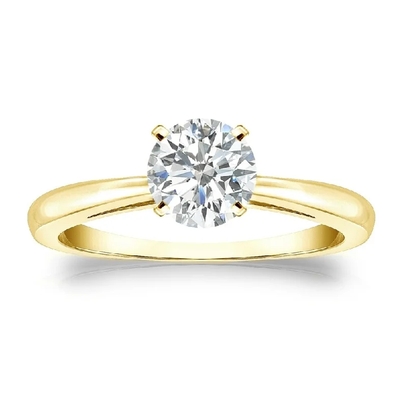 Pear - Shaped Engagement Rings in Yellow Gold with a Diamond - Encrusted BandAuriya 3/4ctw Round Solitaire Diamond Engagement Ring 14k Gold