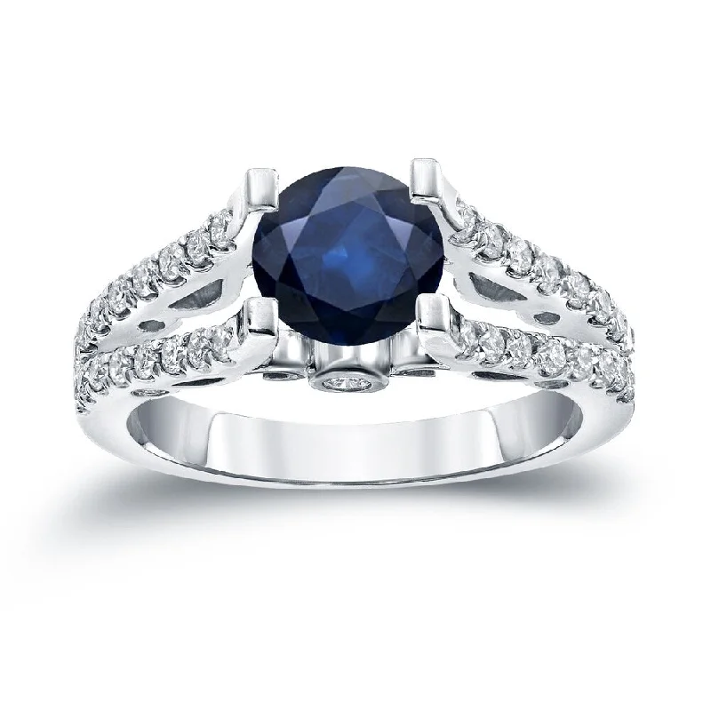 Art Deco Engagement Rings with Geometric Patterns and Baguette - Cut Diamond AccentsAuriya Modern 1ct Round Blue Sapphire and 1/2ctw Diamond Engagement Ring 14K Gold (H-I, SI1-SI2)