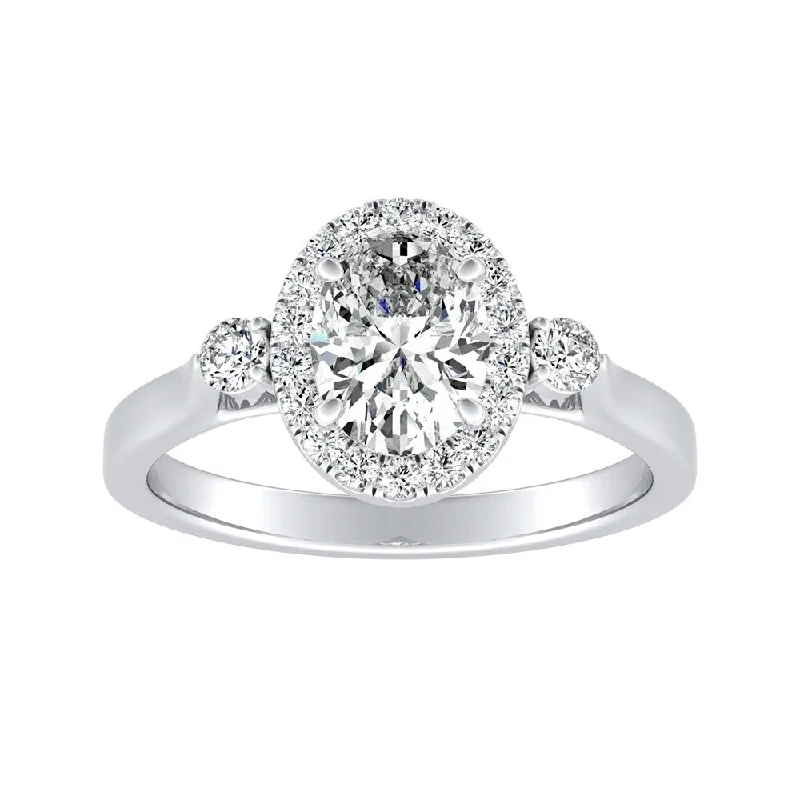 Adjustable Engagement Rings with a Flexible Band and a Princess - Cut Center DiamondAuriya Platinum 3-stone Halo Oval Diamond Engagement Ring 1/2ctw (H-I, SI1-SI2)