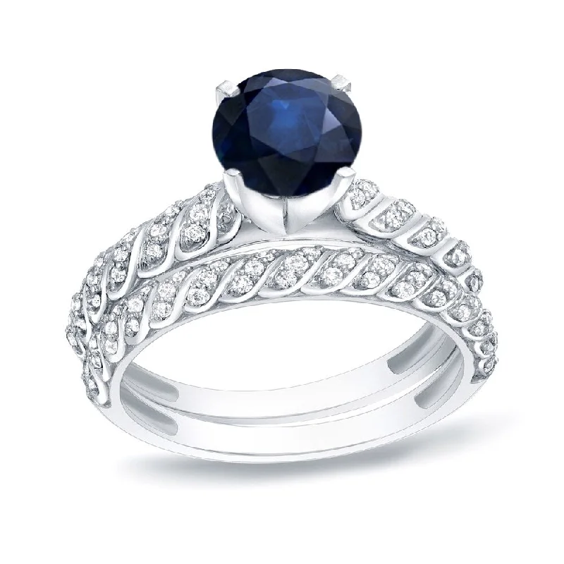 Signature - Design Engagement Rings with a Brand - Exclusive Pattern and Premium DiamondsAuriya Twisted Rope Style 3/4ct Blue Sapphire and 1/2ct TDW Diamond Engagement Ring 14k Gold