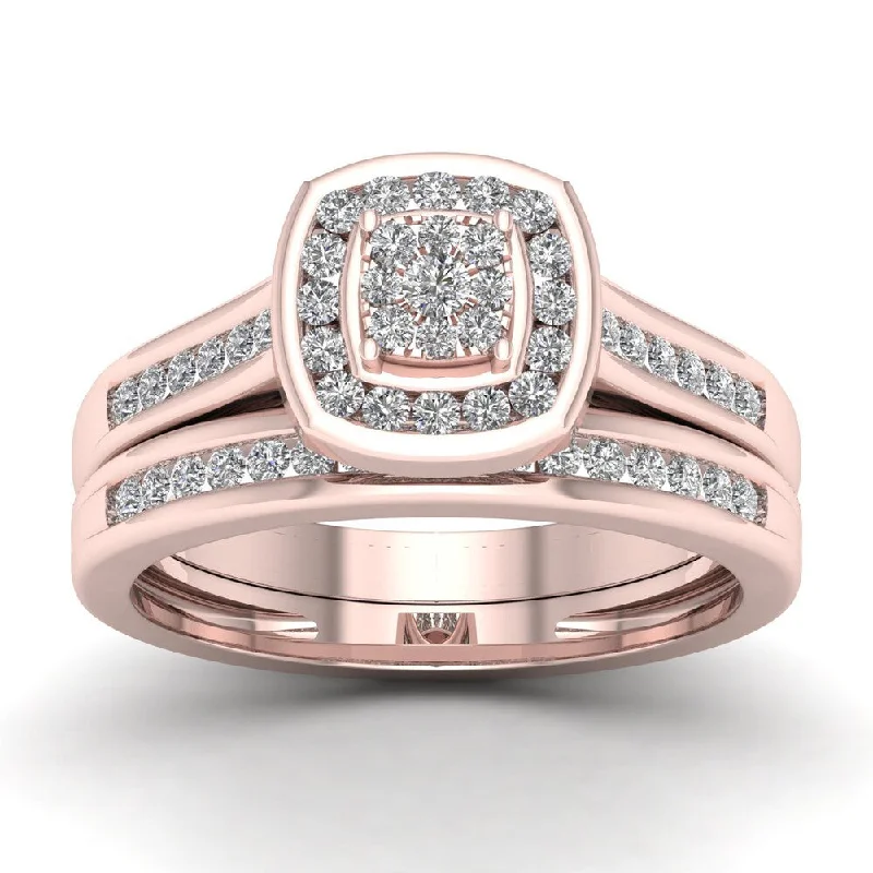 Heart - Shaped Engagement Rings in 14K Pink Gold for a Romantic ProposalDe Couer 1/2ct TDW Diamond Cluster Bridal Sets