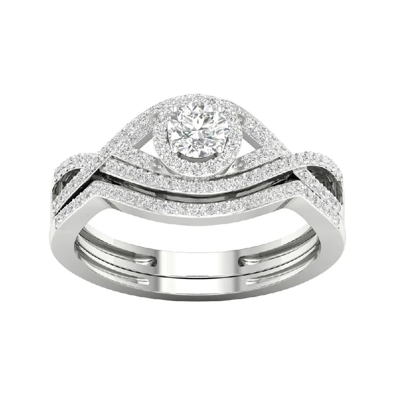 Marquise Cut Engagement Rings with a Channel - Set Diamond BandDe Couer 10k Gold 1/2ct TDW Diamond Halo Birdal Ring