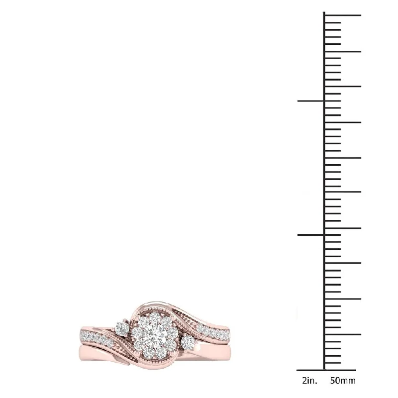 Halo Engagement Rings with a Cushion - Cut Center Diamond and Rose Gold BandDe Couer 10k Gold 1/3ct TDW Diamond Bypass Bridal Set