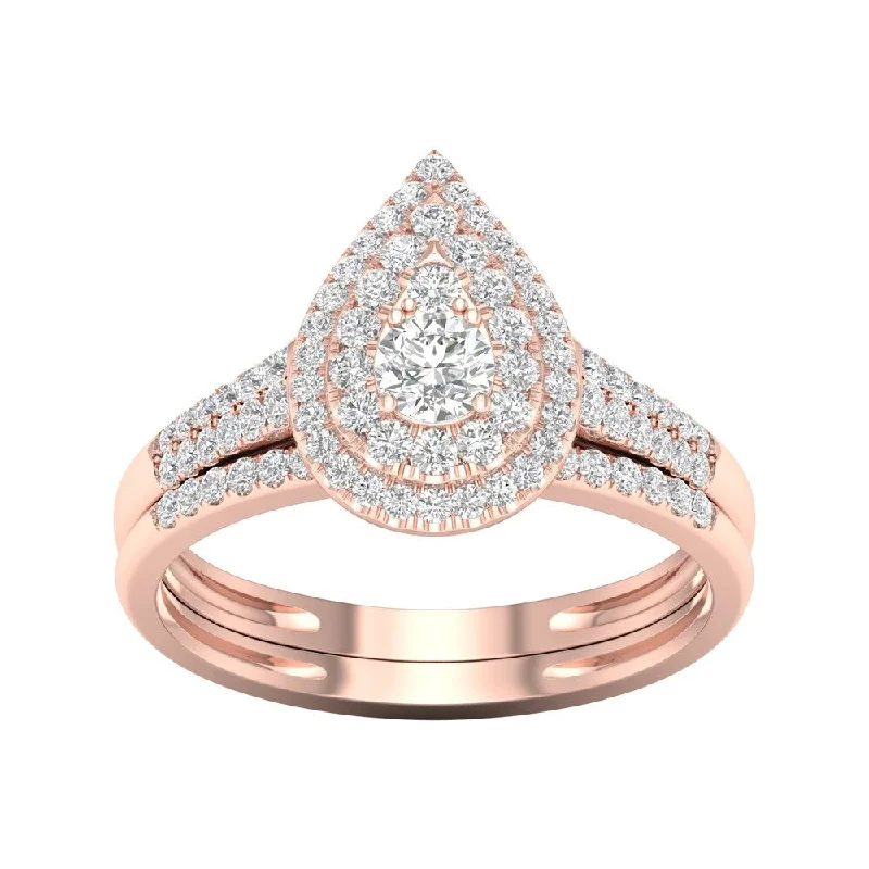 Heart - Shaped Engagement Rings in 14K Pink Gold for a Romantic ProposalDe Couer 10k Rose Gold 1/2ct TDW Diamond Pear Shape Halo Bridal Set