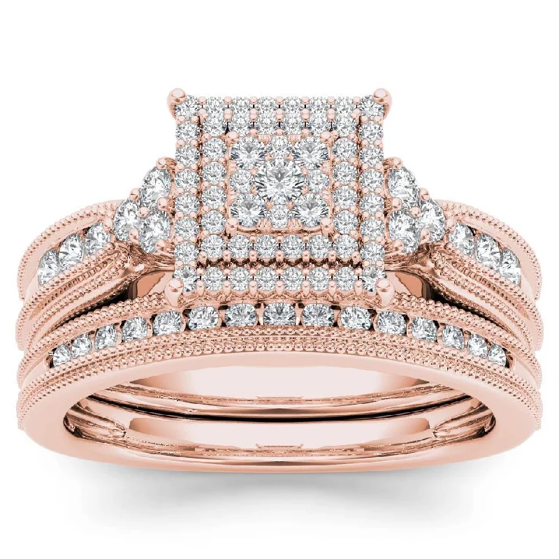 Classic Round Cut Engagement Rings with Platinum Prongs and Halo Setting for Timeless EleganceDe Couer 14K Rose Gold 1/2ct TDW Diamond Cluster Halo Ring