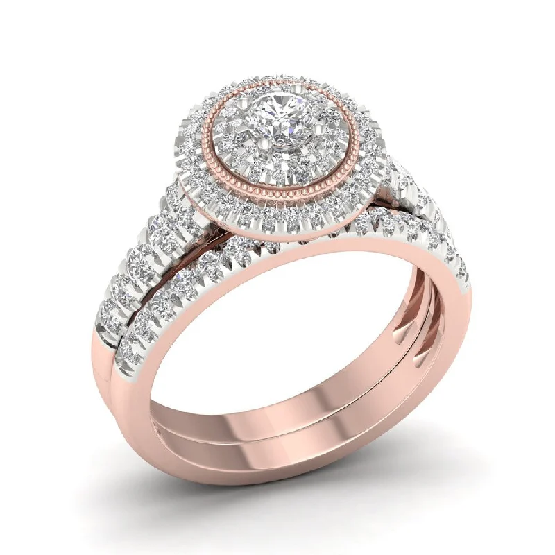 Signature - Design Engagement Rings with a Brand - Exclusive Pattern and Premium DiamondsDe Couer 14k Rose Gold 1ct TDW Diamond Cluster Halo Bridal Set - Pink