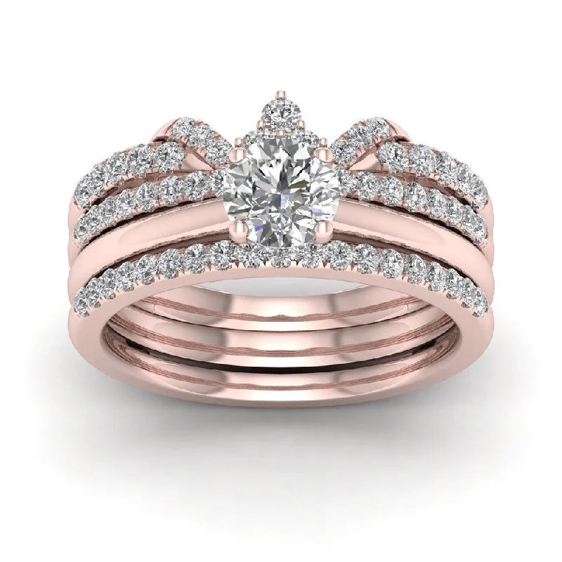 Three - Stone Engagement Rings Symbolizing Love's Past, Present, and Future with Asscher - Cut DiamondsDe Couer 14k Rose Gold 1ct TDW Diamond Crowned Bridal Set