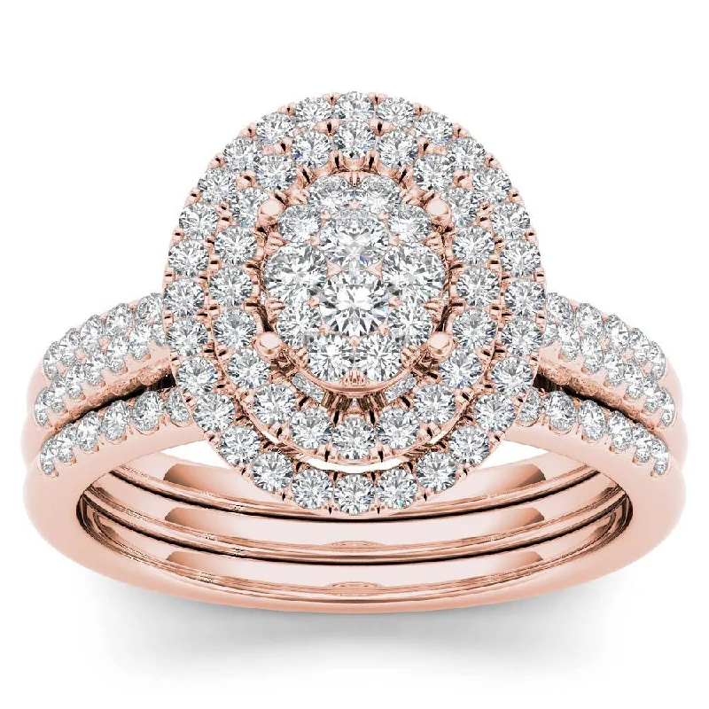 Engagement Rings with Amethyst and Diamond Accents in a Contemporary SettingDe Couer 14k Rose Gold 5/8ct TDW Diamond Cluster Frame Bridal Set - Pink