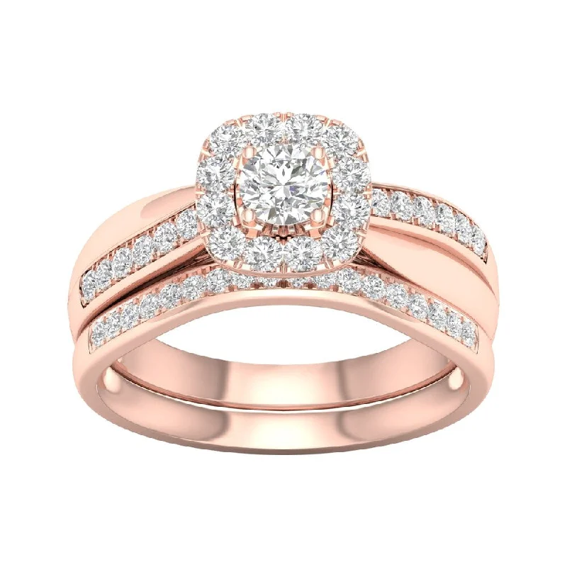 Three - Stone Engagement Rings Symbolizing Love's Past, Present, and Future with Asscher - Cut DiamondsDe Couer 14k Rose Gold 5/8ct TDW Diamond Halo Bridal Set