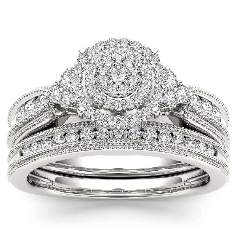 Oval Cut Engagement Rings in Palladium with a Hidden Halo for a Surprise SparkleDe Couer 14k White Gold 1/2ct TDW Diamond Cluster Halo Bridal Set