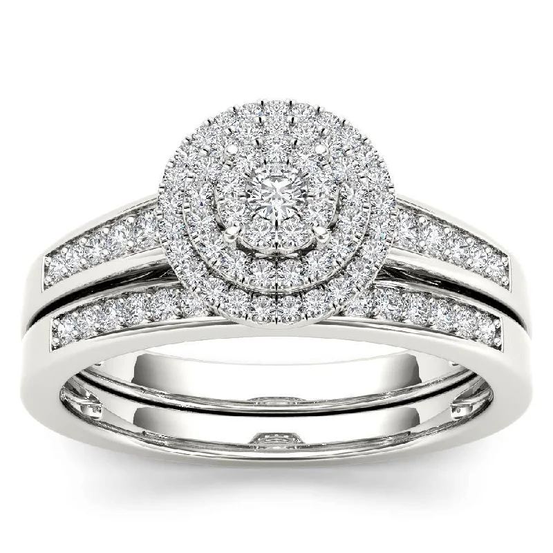 Signature - Design Engagement Rings with a Brand - Exclusive Pattern and Premium DiamondsDe Couer 14k White Gold 1/3ct TDW Diamond Cluster Halo Bridal Set