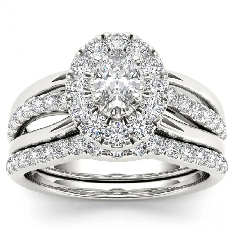 Classic Round Cut Engagement Rings with Platinum Prongs and Halo Setting for Timeless EleganceDe Couer 14k White Gold 1ct TDW Oval Shape Diamond Halo Bridal Set