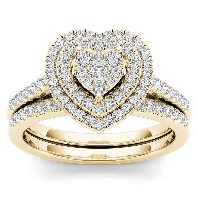 Cluster Engagement Rings with Multiple Small Diamonds Arranged in a Stunning DesignDe Couer 14k Yellow Gold 1/2ct TDW Diamond Cluster Heart-Shaped Frame Bridal Set