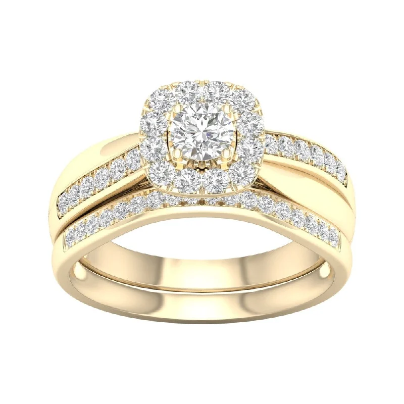 Signature - Design Engagement Rings with a Brand - Exclusive Pattern and Premium DiamondsDe Couer 14k Yellow Gold 5/8ct TDW Diamond Halo Bridal Set