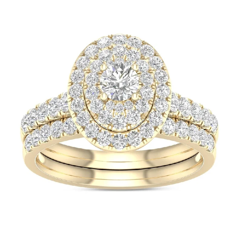 Halo Engagement Rings with a Cushion - Cut Center Diamond and Rose Gold BandDe Couer 1ct TDW Diamond Oval Shape Halo Bridal Set - Yellow