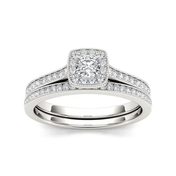 Adjustable Engagement Rings with a Flexible Band and a Princess - Cut Center DiamondDe Couer IGI Certified 10k Gold 1/2ct TDW Diamond Solitaire Bridal Set