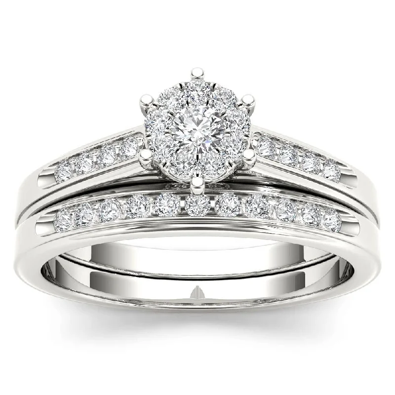 Oval Cut Engagement Rings in Palladium with a Hidden Halo for a Surprise SparkleDe Couer IGI Certified 10k White Gold 1/2ct TDW Diamond Cluster Bridal Sets