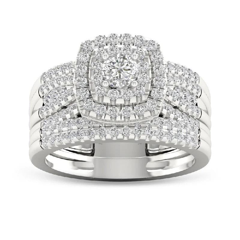 Signature - Design Engagement Rings with a Brand - Exclusive Pattern and Premium DiamondsDe Couer IGI Certified 10k White Gold 1ct TDW Diamond Bridal Set Ring