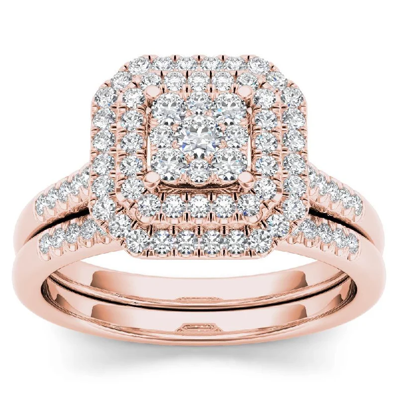 Solitaire Engagement Rings with a High - Clarity Round Diamond and Tapered BandDe Couer IGI Certified 14k Rose Gold 1/2ct TDW Diamond Cluster Halo Bridal Set - Pink