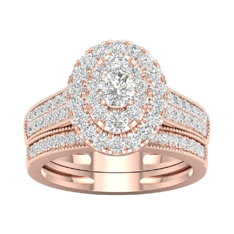 Marquise Cut Engagement Rings with a Channel - Set Diamond BandDe Couer IGI Certified 1ct TDW Diamond Oval Frame Bridal Set - Pink