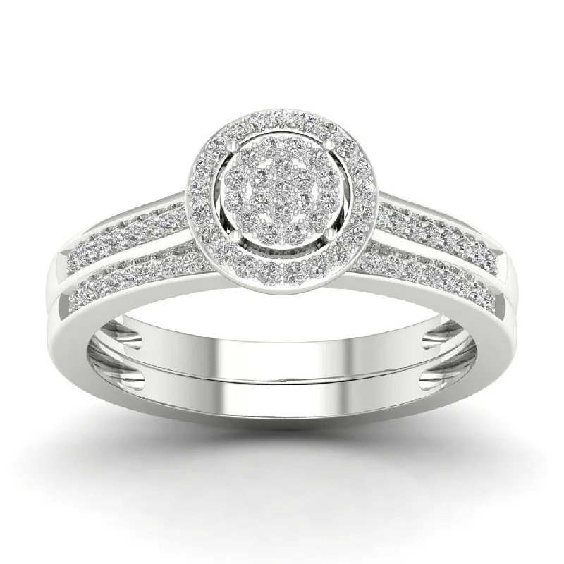 Adjustable Engagement Rings with a Flexible Band and a Princess - Cut Center DiamondDe Couer Sterling Silver 1/4 ct TDW Diamond Halo Birdal Ring