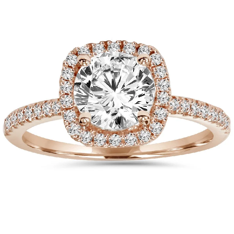 Halo Engagement Rings with a Cushion - Cut Center Diamond and Rose Gold BandEco-friendly 14k Rose Gold 1.25 ct TDW Lab-grown Diamond Halo Ring