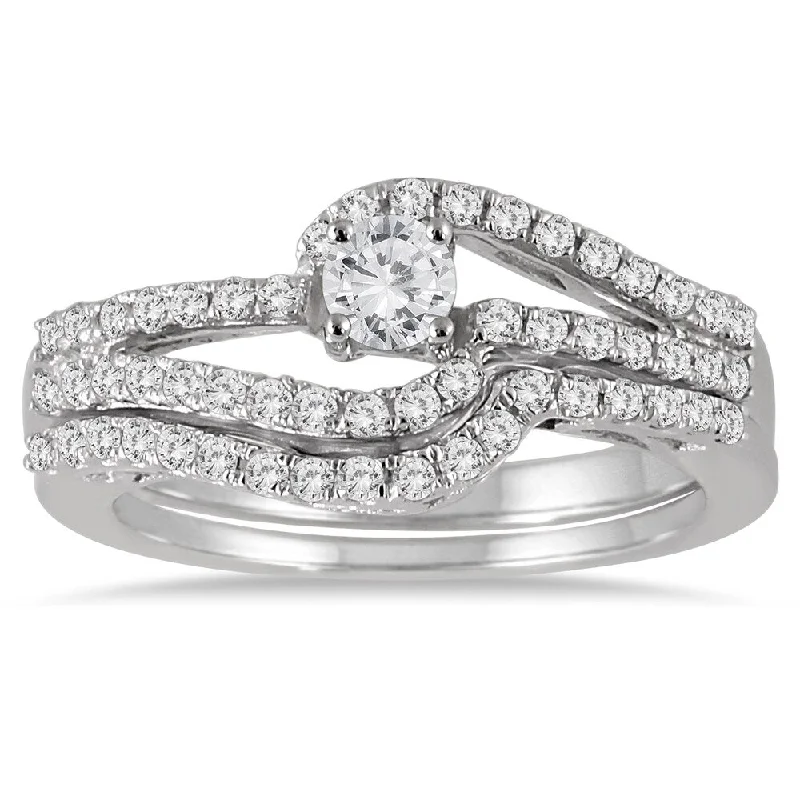 Princess Cut Engagement Rings in 18K White Gold with Micro - Pave Side StonesMarquee Jewels 10k White Gold 3/4ct TDW Diamond Bridal Set