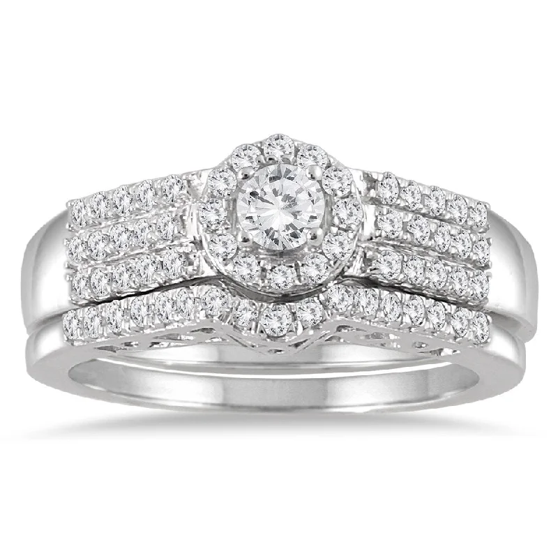 Cluster Engagement Rings with Multiple Small Diamonds Arranged in a Stunning DesignMarquee Jewels 10k White Gold 3/4ct TDW Diamond Halo Bridal Set