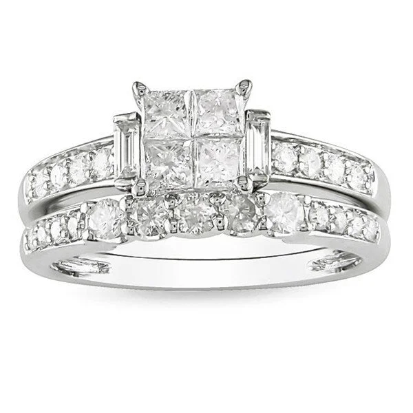 Solitaire Engagement Rings with a High - Clarity Round Diamond and Tapered BandMiadora 14k Gold 1ct TDW Diamond Princess-cut Bridal Set (G-H, I1-I2)