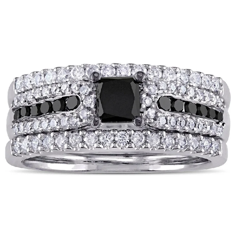 Signature - Design Engagement Rings with a Brand - Exclusive Pattern and Premium DiamondsMiadora Black Rhodium Plated Sterling Silver 1 1/6ct TDW Princess-cut Black and White Diamond Bridal