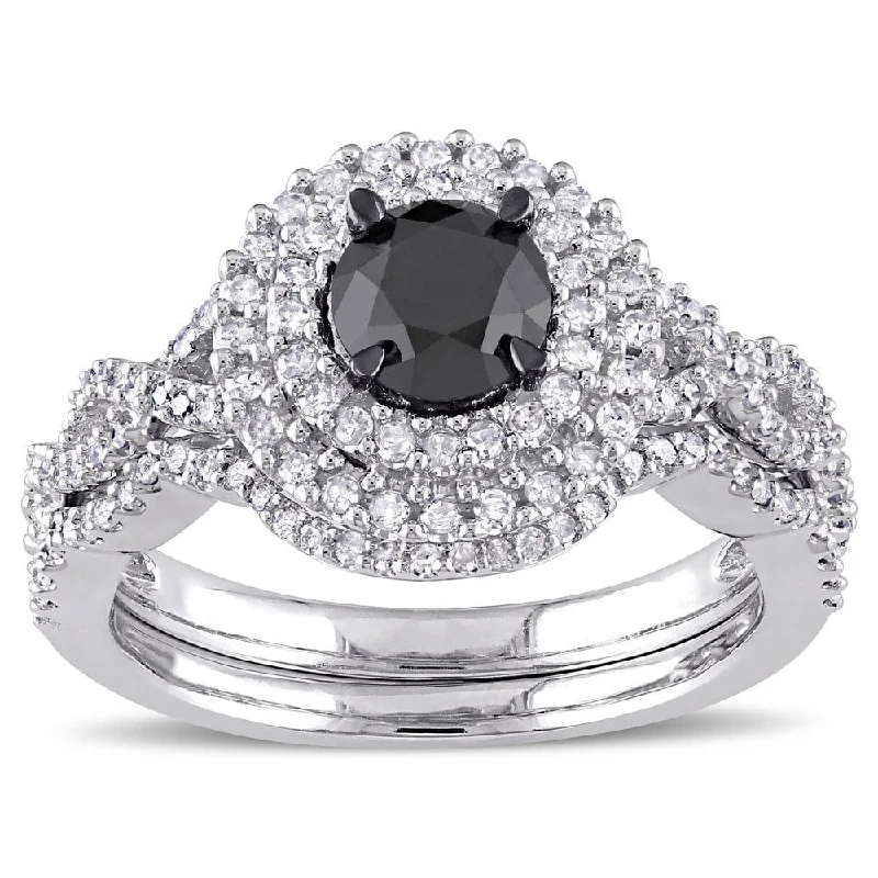 Vintage Cluster Engagement Rings with Antique - Cut Diamonds and Silver FiligreeMiadora Signature Collection 10k White Gold 1 1/2ct TDW Black and White Diamond Double Halo Bridal R