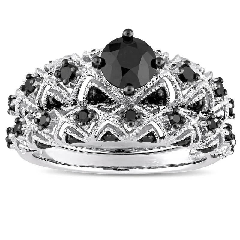 Signature - Design Engagement Rings with a Brand - Exclusive Pattern and Premium DiamondsMiadora Signature Collection 10k White Gold Plated with Black Rhodium 1 1/4ct TDW Black Diamond Infi