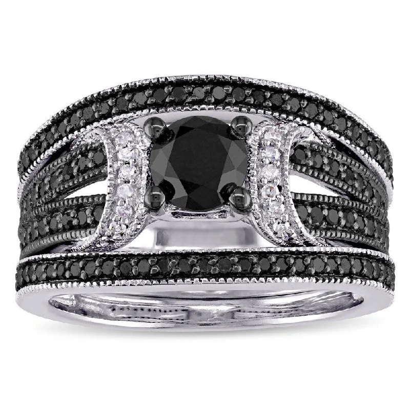 Three - Stone Engagement Rings Symbolizing Love's Past, Present, and Future with Asscher - Cut DiamondsMiadora Sterling Silver 1 1/3ct TDW Black and White Diamond Split Shank 3-Piece Bridal Set