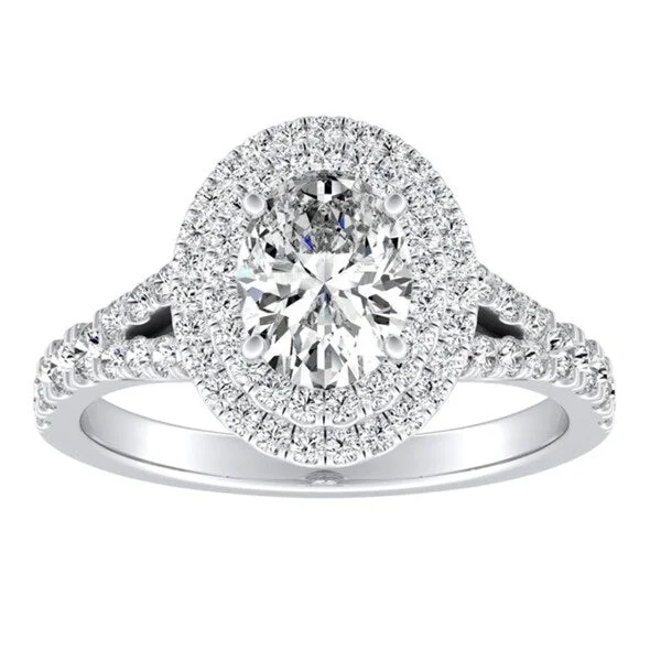 Signature - Design Engagement Rings with a Brand - Exclusive Pattern and Premium DiamondsOval Shape Halo Diamond Engagement Ring 1ctw 14k Gold by Auriya