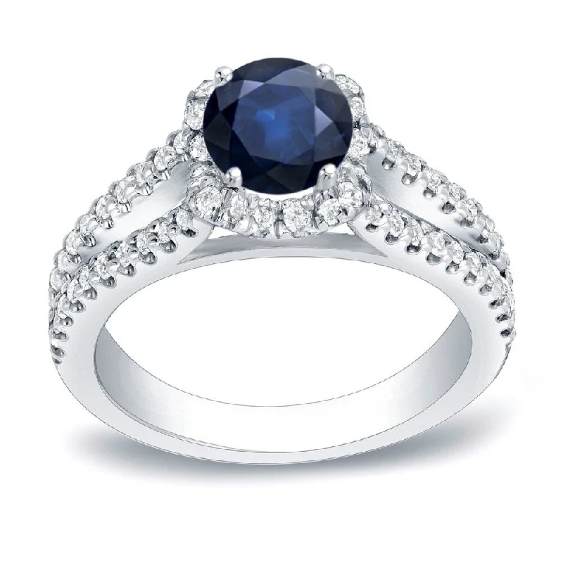 Oval Cut Engagement Rings in Palladium with a Hidden Halo for a Surprise SparklePlatinum Round 3/4ct Sapphire and 1/2ct TDW Diamond Halo Engagement Ring by Auriya