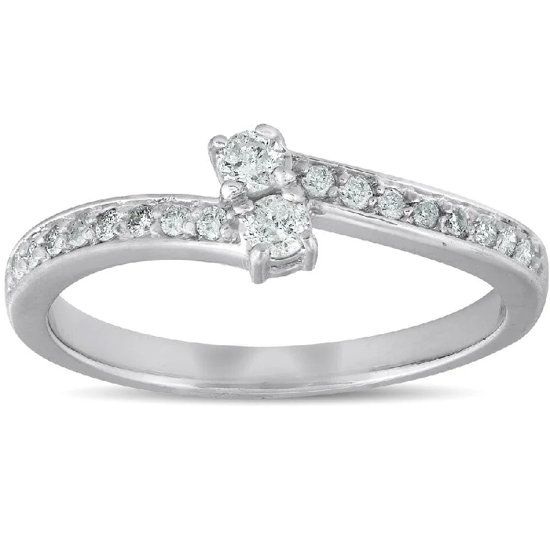 Adjustable Engagement Rings with a Flexible Band and a Princess - Cut Center DiamondPompeii3 10k White Gold 1/4 ct TDW Two Stone Diamond Ring